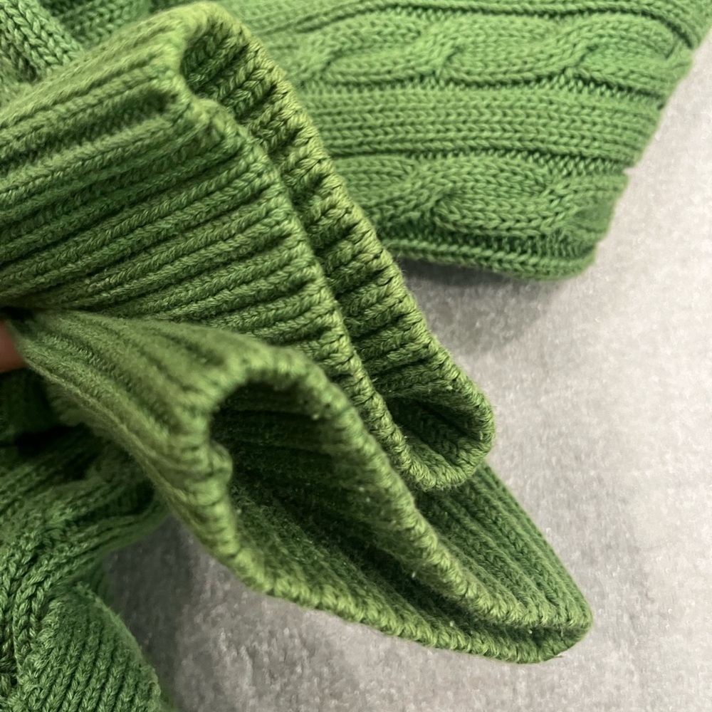 [S]L.L. Bean Forest Green Cable Knit Cotton Belted Long Button Cardigan RARE - Picture 7 of 7